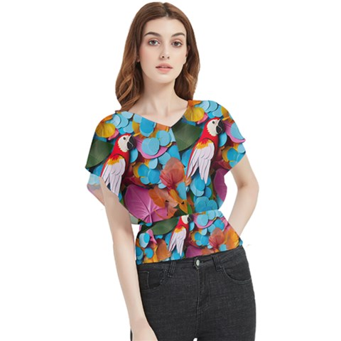 Confetti Tropical Ocean Themed Background Abstract Butterfly Chiffon Blouse by Ravend