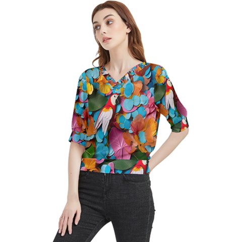 Confetti Tropical Ocean Themed Background Abstract Quarter Sleeve Blouse by Ravend