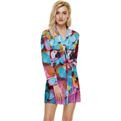 Confetti Tropical Ocean Themed Background Abstract Long Sleeve Satin Robe by Ravend