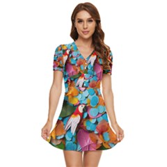 Confetti Tropical Ocean Themed Background Abstract V-neck High Waist Chiffon Mini Dress by Ravend