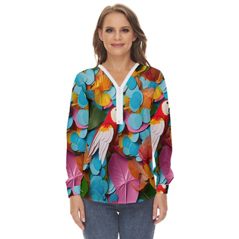 Confetti Tropical Ocean Themed Background Abstract Zip Up Long Sleeve Blouse by Ravend