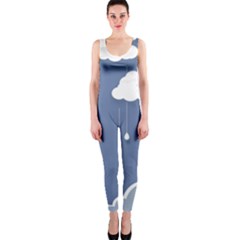 Clouds Rain Paper Raindrops Weather Sky Raining One Piece Catsuit by Ravend