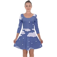 Clouds Rain Paper Raindrops Weather Sky Raining Quarter Sleeve Skater Dress by Ravend