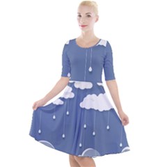 Clouds Rain Paper Raindrops Weather Sky Raining Quarter Sleeve A-line Dress by Ravend