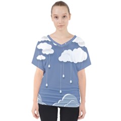 Clouds Rain Paper Raindrops Weather Sky Raining V-neck Dolman Drape Top by Ravend