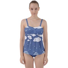 Clouds Rain Paper Raindrops Weather Sky Raining Twist Front Tankini Set by Ravend