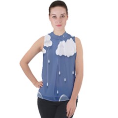 Clouds Rain Paper Raindrops Weather Sky Raining Mock Neck Chiffon Sleeveless Top by Ravend