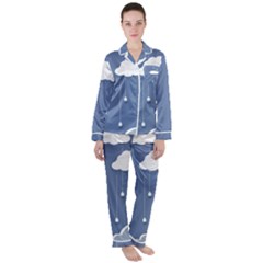 Clouds Rain Paper Raindrops Weather Sky Raining Women s Long Sleeve Satin Pajamas Set	 by Ravend