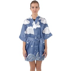 Clouds Rain Paper Raindrops Weather Sky Raining Half Sleeve Satin Kimono  by Ravend