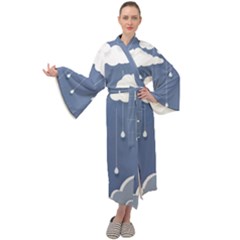 Clouds Rain Paper Raindrops Weather Sky Raining Maxi Velvet Kimono by Ravend