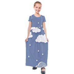 Clouds Rain Paper Raindrops Weather Sky Raining Kids  Short Sleeve Maxi Dress by Ravend