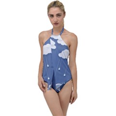 Clouds Rain Paper Raindrops Weather Sky Raining Go With The Flow One Piece Swimsuit by Ravend