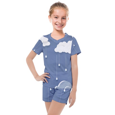 Clouds Rain Paper Raindrops Weather Sky Raining Kids  Mesh Tee And Shorts Set by Ravend