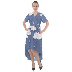 Clouds Rain Paper Raindrops Weather Sky Raining Front Wrap High Low Dress