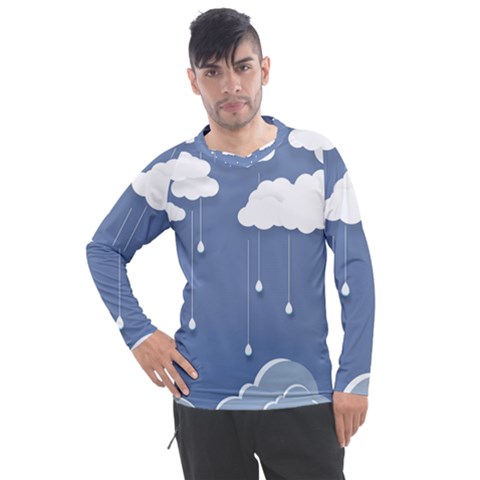 Clouds Rain Paper Raindrops Weather Sky Raining Men s Pique Long Sleeve Tee by Ravend