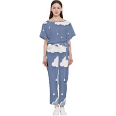 Clouds Rain Paper Raindrops Weather Sky Raining Batwing Lightweight Chiffon Jumpsuit by Ravend