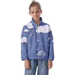 Clouds Rain Paper Raindrops Weather Sky Raining Kids  Half Zip Hoodie by Ravend