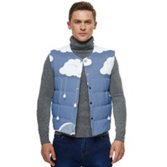 Clouds Rain Paper Raindrops Weather Sky Raining Men s Short Button Up Puffer Vest	