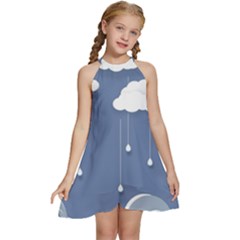 Clouds Rain Paper Raindrops Weather Sky Raining Kids  Halter Collar Waist Tie Chiffon Dress