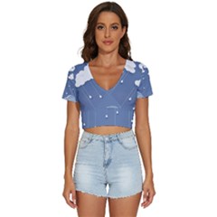 Clouds Rain Paper Raindrops Weather Sky Raining V-neck Crop Top by Ravend