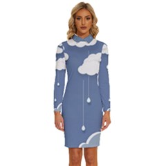 Clouds Rain Paper Raindrops Weather Sky Raining Long Sleeve Shirt Collar Bodycon Dress by Ravend