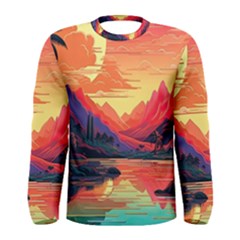 Tropical Landscape Island Background Wallpaper Men s Long Sleeve Tee