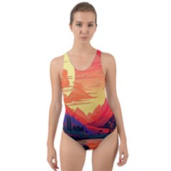 Tropical Landscape Island Background Wallpaper Cut-out Back One Piece Swimsuit by Ravend