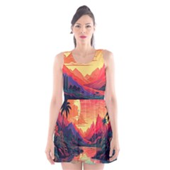 Tropical Landscape Island Background Wallpaper Scoop Neck Skater Dress by Ravend