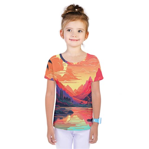 Tropical Landscape Island Background Wallpaper Kids  One Piece Tee by Ravend