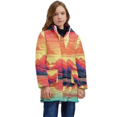 Tropical Landscape Island Background Wallpaper Kids  Hooded Longline Puffer Jacket by Ravend