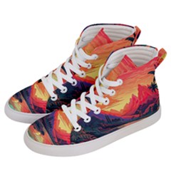 Tropical Landscape Island Background Wallpaper Men s Hi-top Skate Sneakers by Ravend