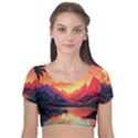 Tropical Landscape Island Background Wallpaper Velvet Short Sleeve Crop Top  View1