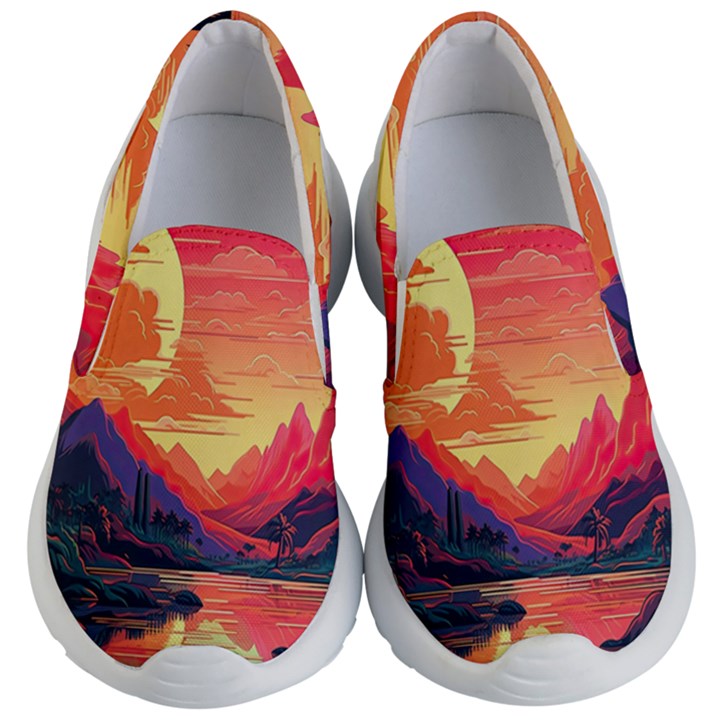 Tropical Landscape Island Background Wallpaper Kids Lightweight Slip Ons