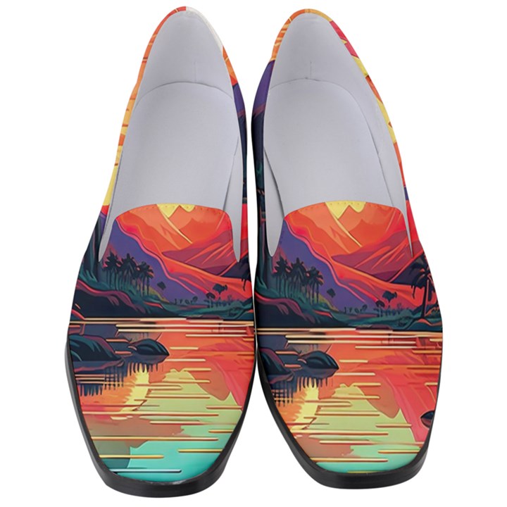 Tropical Landscape Island Background Wallpaper Women s Classic Loafer Heels