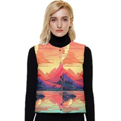 Tropical Landscape Island Background Wallpaper Women s Short Button Up Puffer Vest by Ravend