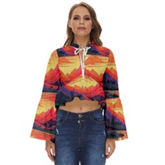 Tropical Landscape Island Background Wallpaper Boho Long Bell Sleeve Top by Ravend