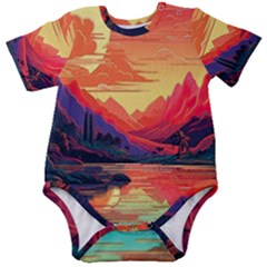 Tropical Landscape Island Background Wallpaper Baby Short Sleeve Bodysuit by Ravend