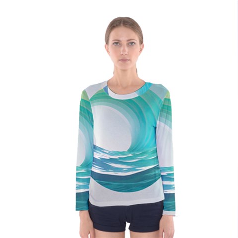 Tsunami Tidal Wave Wave Minimalist Ocean Sea Women s Long Sleeve Tee by Ravend