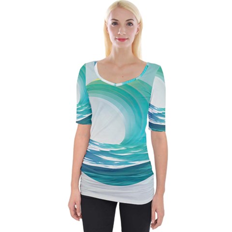 Tsunami Tidal Wave Wave Minimalist Ocean Sea Wide Neckline Tee by Ravend