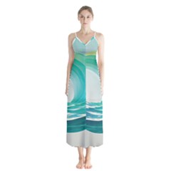 Tsunami Tidal Wave Wave Minimalist Ocean Sea Button Up Chiffon Maxi Dress by Ravend