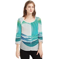 Tsunami Tidal Wave Wave Minimalist Ocean Sea Chiffon Quarter Sleeve Blouse by Ravend