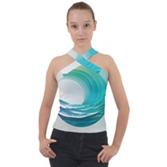 Tsunami Tidal Wave Wave Minimalist Ocean Sea Cross Neck Velour Top by Ravend