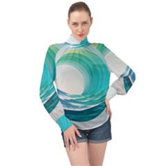 Tsunami Tidal Wave Wave Minimalist Ocean Sea High Neck Long Sleeve Chiffon Top by Ravend