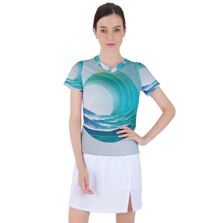 Tsunami Tidal Wave Wave Minimalist Ocean Sea Women s Sports Top