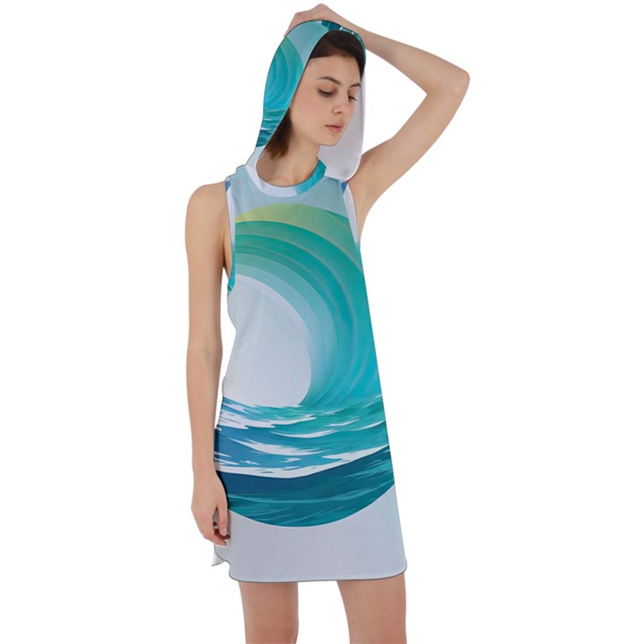 Tsunami Tidal Wave Wave Minimalist Ocean Sea Racer Back Hoodie Dress