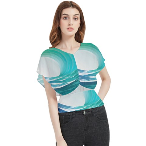 Tsunami Tidal Wave Wave Minimalist Ocean Sea Butterfly Chiffon Blouse by Ravend