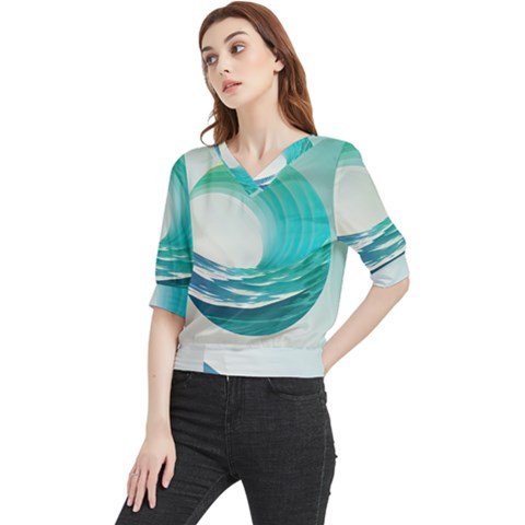 Tsunami Tidal Wave Wave Minimalist Ocean Sea Quarter Sleeve Blouse by Ravend