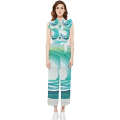 Tsunami Tidal Wave Wave Minimalist Ocean Sea Women s Frill Top Chiffon Jumpsuit by Ravend