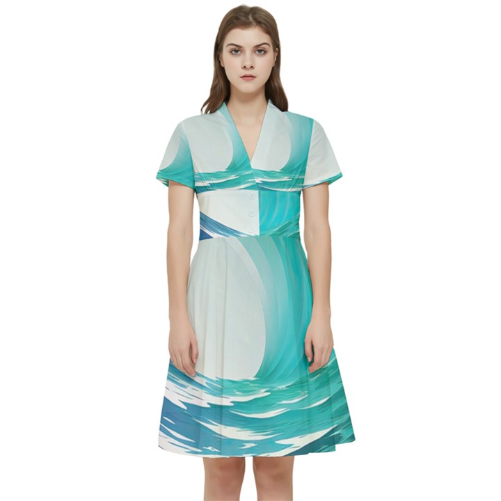 Tsunami Tidal Wave Wave Minimalist Ocean Sea Short Sleeve Waist Detail Dress