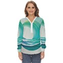 Tsunami Tidal Wave Wave Minimalist Ocean Sea Zip Up Long Sleeve Blouse View1